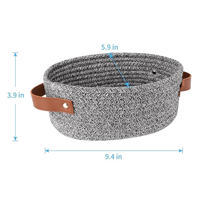 ABenkle Small Woven Basket, Mini Cotton Rope Storage Basket, Tiny Easter Basket, Shelf Basket, Oval Decorative Toy Dog Cat Basket for Nursery, Empty Gift Basket, 9.4" x 5.9" x 3.9" XS