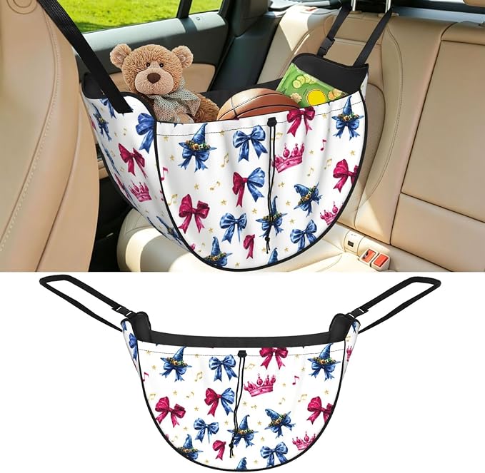 Magic Crown Bow Car Seat Organizer Backseat Storage Bag, Large Waterproof Vehicle Organizer With Adjustable Straps For Gear Essentials, Fits Most Cars