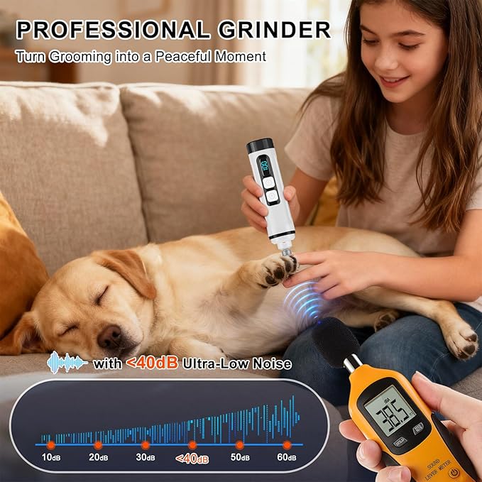 Dog Nail Grinder Quiet Electric with LED Light 2 Speed Professional Pet Nail Grinder for Dogs and Cats Safe Paw Grooming Tool for Small Medium Large Dogs