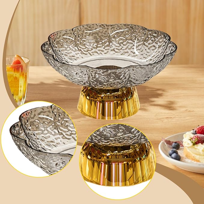 Fruit Bowl Pedestal Bowl Footed Wedding Fruit Stand Multipurpose Storage Organizer for Kitchen Counter Snack Bread Dessert, C Gray and Gold