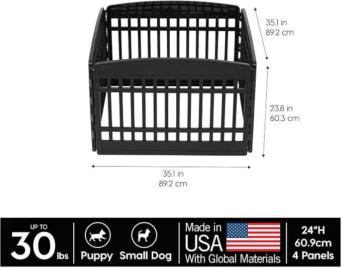 IRIS USA 4-Panel Dog Playpen, Pet Enclosure, Black | Safe Play Zone, Configurable Layout, Custom Pen Configuration, Flexible Boundary, Secure Door Latch, Tool-Free Assembly