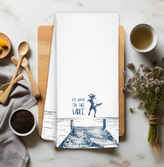 Golden Retriever Lake House Decor Dish Towels,Lake House Gifts,Funny Lake Dog Kitchen Towels Decorative,Dog Lover Mom Gifts Hand Towels Drying Cloth for Kitchen Bathroom Decor,16x24 Inch