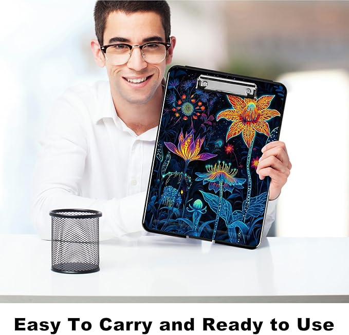Artistic Orange Blossom A4 Clipboard with Storage Pen Holder, Clipboards Organizer Nursing Clipboard Foldable File Folder Plastic Clipboard Folio Clip Board for Office Students Classroom