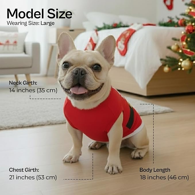 Parisian Pet Dog T-Shirt - Embroidered Santa Outfit - Lightweight Cotton Dog Christmas Outfit - Sleeveless Funny Christmas Pet Clothes - Machine Washable Shirts for Large Dogs - 4XL