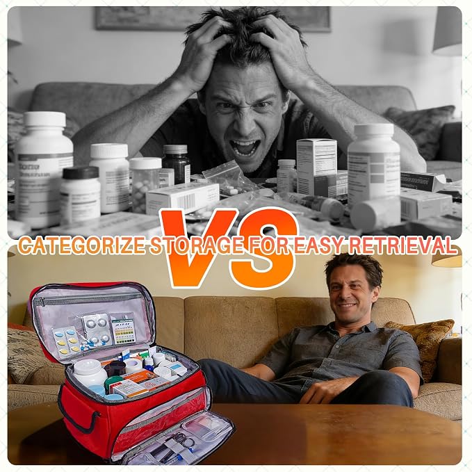 First Aid Bag Empty 12" x 9" x 7" Red Medical Bag Red Pill Bottle Organizer Portable Emergency Bag Travel Medicine Kit Storage Case First Aid Box for Car, Home, Office, Dorm, Outdoor (Small)