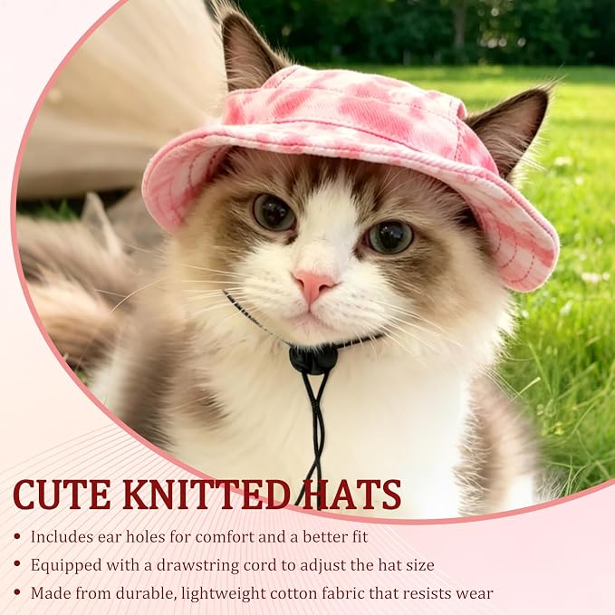 Cat Hats for Cats Only, Cat Sun Hat Sphynx Hat with Ear Hole Kitten Headwear Sun Sombrero Caps Summer Cat Cowboy Hats, Pet Chihuahua Sunscreen Baseball Outdoor Cap,Pink