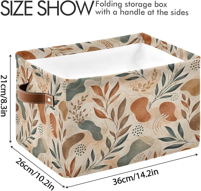 Kigai Storage Basket, Fabric Collapsible Closet Organizer Bin | Earthy Leaves Waterproof Foldable Canvas Basket with Handles for Shelves, Nursery, Closet, Bedroom & Bathroom