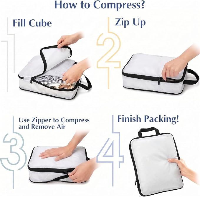 4 Set Compression Packing Cubes for Travel | Cute Dog Collection Cube Storage Organizer For Carry On Expandable Space Saver Packing Bags Travel Essentials