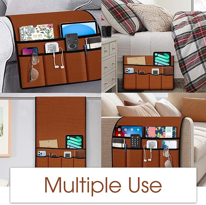 Joywell Armrest Organizer Remote Holder for Recliner Armchair Caddy Couch Sofa Arm Chair Caddie with 6 Pocket Storage for Magazine, Phone, iPad,Terracotta