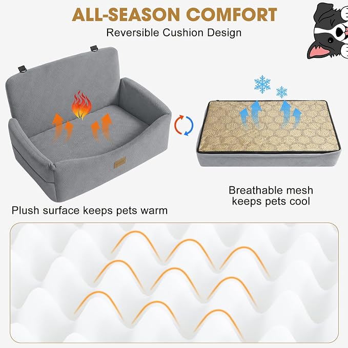 JOEJOY Dog Car Seat for Large Medium Sized Dogs Under 55 lbs, Dog Booster Seat for 2 Small Dogs with Detachable Washable Cover, Memory Foam Pet Car Seat with 2 Safety Belts and Storage Pockets