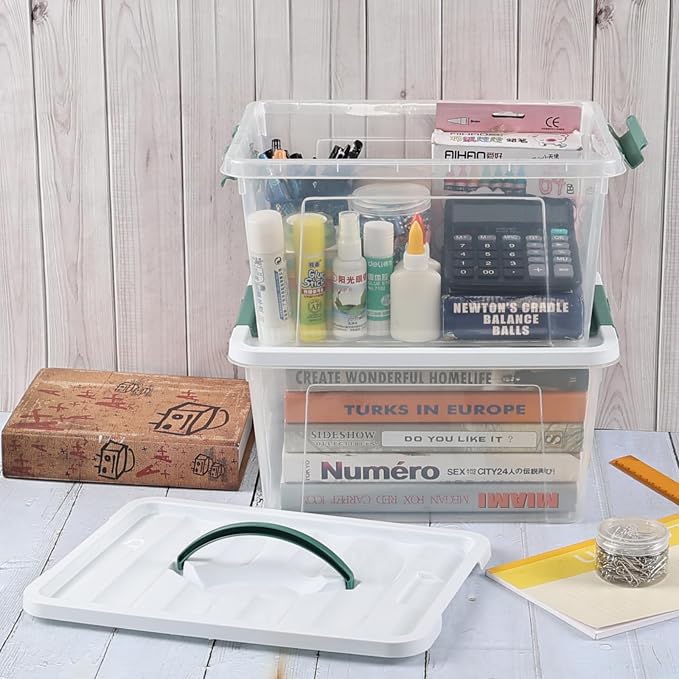 14 Quart Clear Plastic Latching Storage Box with Handle, 6 Packs | Small Plastic Organization Containers Bin with Lids