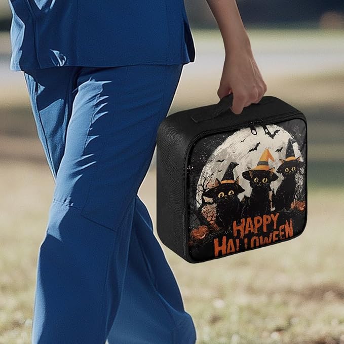 First Aid Case Empty Halloween Black Cat Moon Veterinary Medic Bag for Animal Clinics and Pet Owners Includes Secure Zipper Compartments