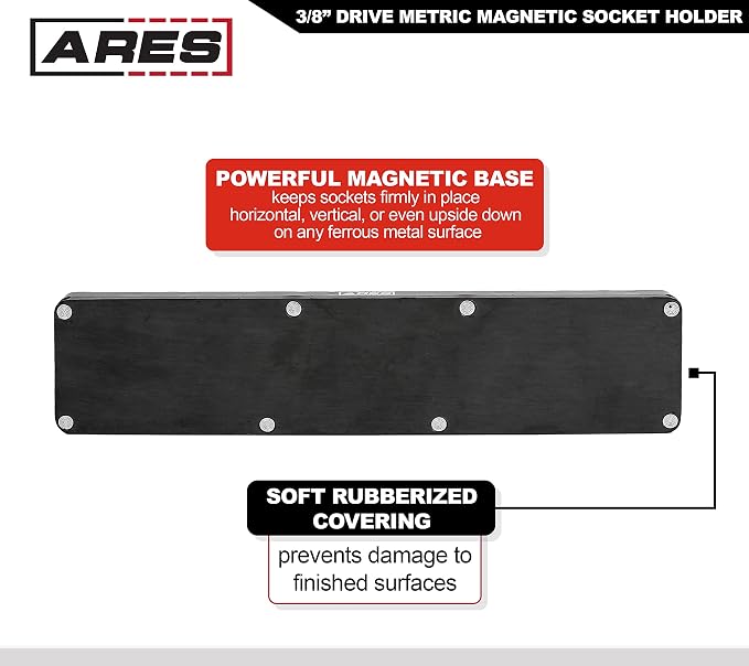 ARES 70235 30-Pc 3/8-In Metric Magnetic Socket Organizer | Part No. 70235; Securely Holds 15 Standard and 15 Deep Size Sockets in Place