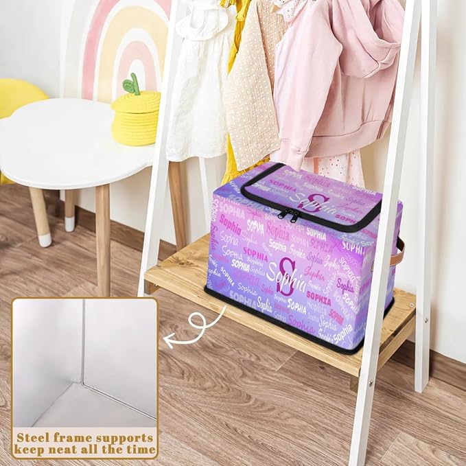 Custom Rectangular Baby Storage Basket with Zipper Lid, Kids Toys Bin, Books Shelf Basket, Clothes Towel Storage Bin for Nursery, Gift Basket, Pet Basket, Gradient Purple Pink Color