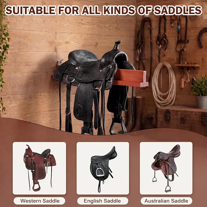 Novabright 1 Pcs 17" Folding Pine Wood Saddle Rack Wall Mount,Brown | Wall-mounted Saddle Holder with Hook Saving Space Rack for English & Western Saddles, Durable Portable Equestrian Storage