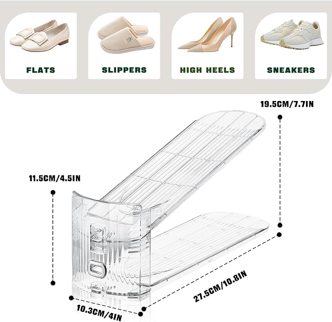 FENRUNXU Shoe Slots Organizer for Closet,30 Pack Shoe Stacker Shoes Rack Organizer for Closet Space Saver Storage Shoe Holder Organization(Transparent)