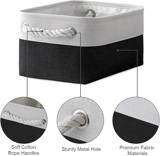 Storage Bins for Shelves - 6 Pack 11.8x7.8x5.2 inch Collapsible Storage Cubes, Basket for Gifts Empty Closet Organizing Dog Toy Box (White & Black)
