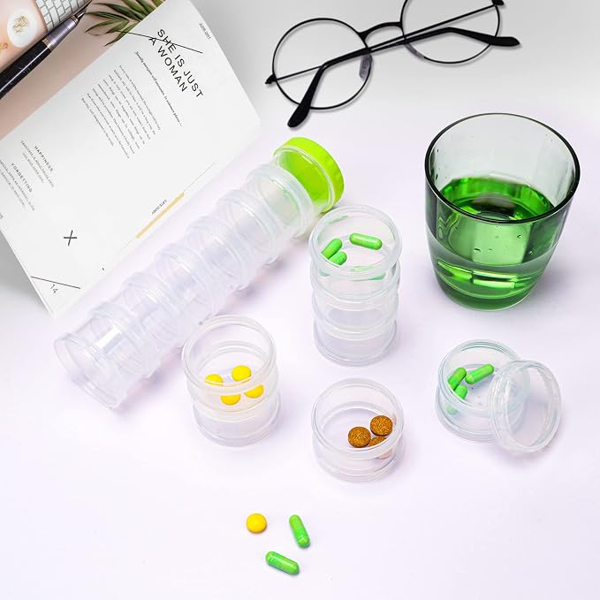 2 Pack 7 Day Pill Organizer Case Stackable Weekly Supplements Vitamins Pills Holder Dispenser Large Translucent Clear with Extra Lid