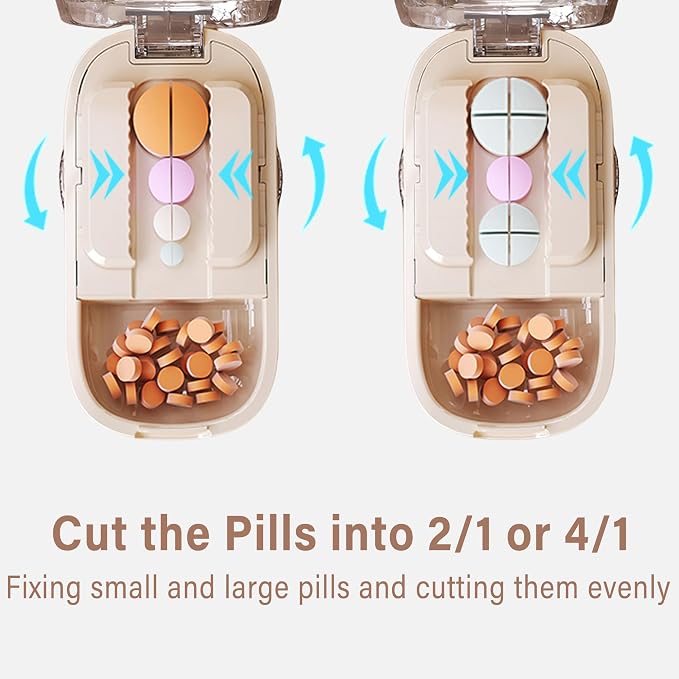 DUBSTAR Pill Cutter Splitter for Small & Tiny Pills Cuts into 1/2 Beige | Pill Cutters with Removable Silicone Pad, Tablet Splitters Cuts Vitamins Tablets for Purse Pocket
