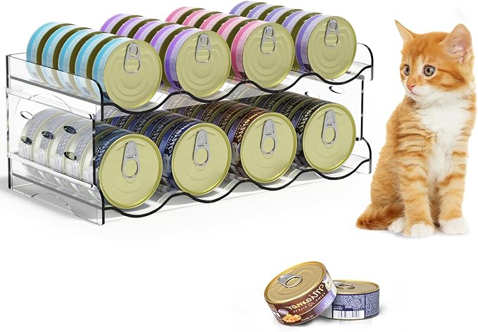 Flenpptly Cat Food Can Organizer, 2-Tier Cat Food Organizer | Transparent Can Organizer for Pantry, Canned Food Organizer Holds 40 (3oz) Cans, Pantry Can Organizer (2-Tier 4-Can)