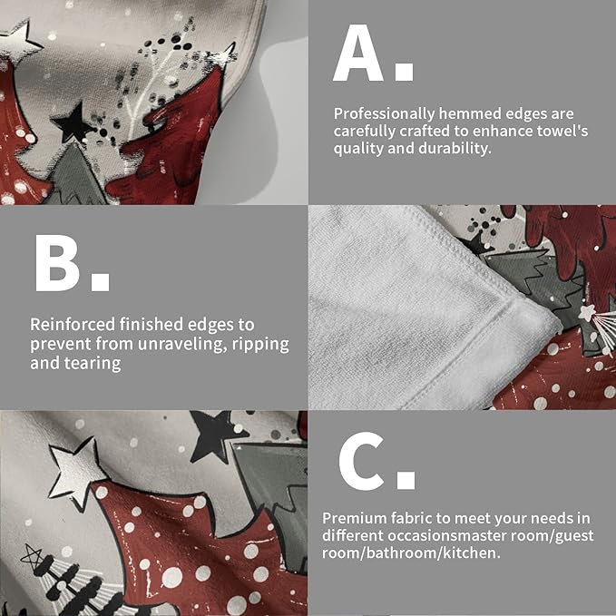 Giwawa Christmas Trees Hand Towels Set of 2 Winter Holiday Bath Towel Soft Kitchen Dish Towels Decorative Bathroom Towels for Guest Gym Spa