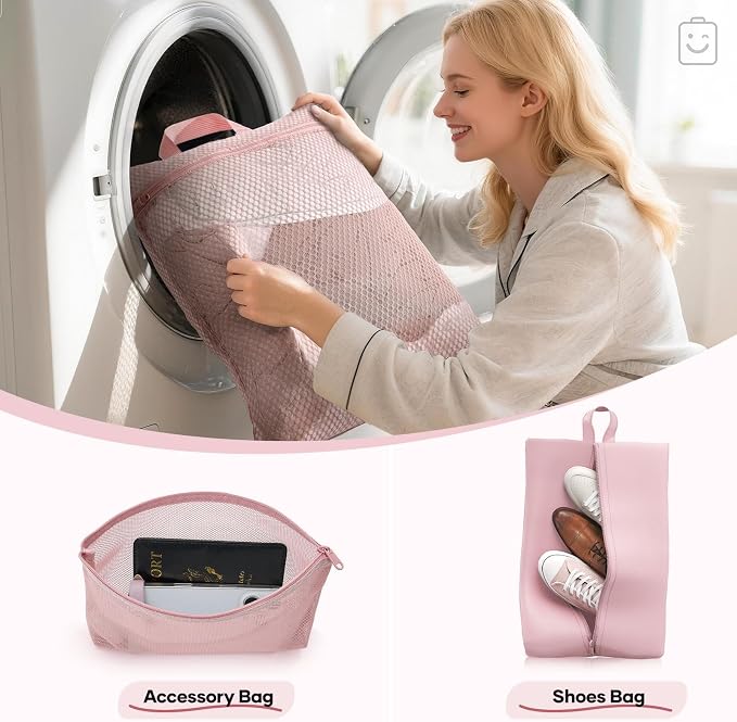 Veken 11 Set Compression Packing Cubes Garment Bags for Travel Essentials,Compressible Expandable Luggage Organizer Bags for Clothing,Space Saver Bags with Over 1000 pcs of Mesh Holes(Pink)