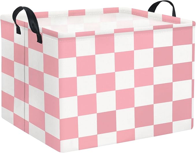 Rectangular Baby Girl Basket Fabric Storage Basket Storage Bin Organizer Box Room Decor(Pink Checkered)