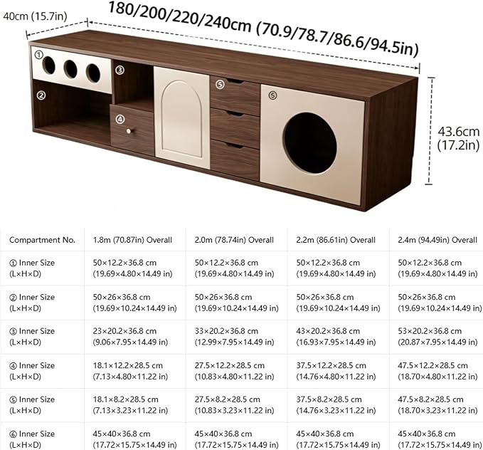 Hidden Cat Bed TV Cabinet, Cat Enclosure Furniture, Wooden TV Stand Table | Pet-Friendly TV Stand with Cat House, Storage Cabinets and Cable Hole, for Home Living Room(240 cm/94.5 in)