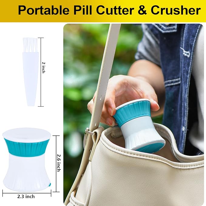 Pill Cutter and Splitter for Small or Large Pills - [3 in 1] - Tablets Crusher Grinder - Pills Cutter with Small Pill Box Organizer Giramika