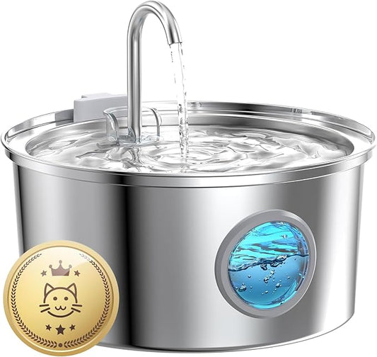 Pet Water Fountain Stainless Steel: 108oz/3.2L Cat Water Fountains for Cats Indoor - Metal Cat Fountain Bowl - Faucet Kitty Fountains with Led Light - Cats Pet Fountain for Drinking