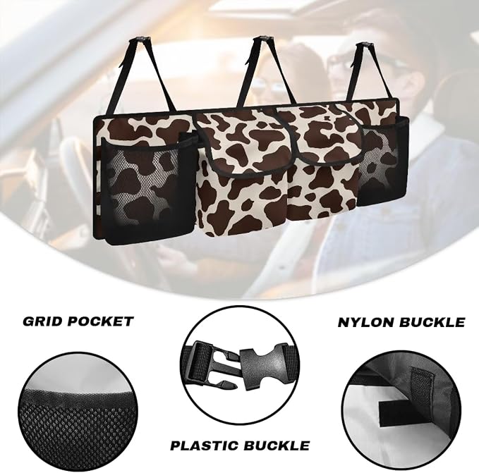 Cow Print Car Trunk Organizer SUV Accessories for Women Quick-Clean Back Seat Car Organizer, Machine Washable