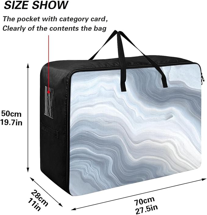 Comforter Storage Bags Large Folding Blanket Organizer Bag with Strong Handles Clear Window Closet Storage Containers for Clothes King Queen Pillows Bedding Quilt Duvet Fluid Art Marble Grey