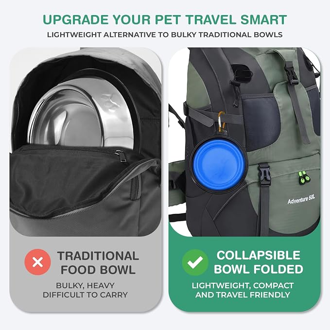Collapsible Dog Water and Food Bowls, Blue, BPA Free | for Travel, Portable, Dogs and Cats, Foldable Pet Feeding Dish, Walking Hiking Camping with Carabiner