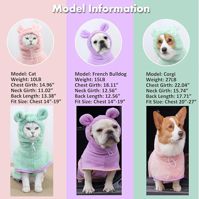 Dog Bathrobe, Microfiber Fast Drying Absorbent Hooded Bath Towel for Puppy Small Medium Large Dog Cat(Green,L)