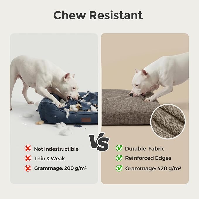 Sytopia 42 Inch Indestructible Durable Dog Beds for Extra Large Dogs, Chew Proof Waterproof Pet Crate Pad with Machine Washable Removable Cover, Great for Indoor, Outdoor, Crate, Patio Use, Brown