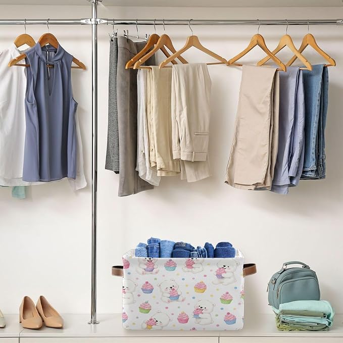 Kigai Storage Basket, Fabric Collapsible Closet Organizer Bin | Bear Waterproof Foldable Canvas Basket with Handles for Shelves, Nursery, Closet, Bedroom & Bathroom