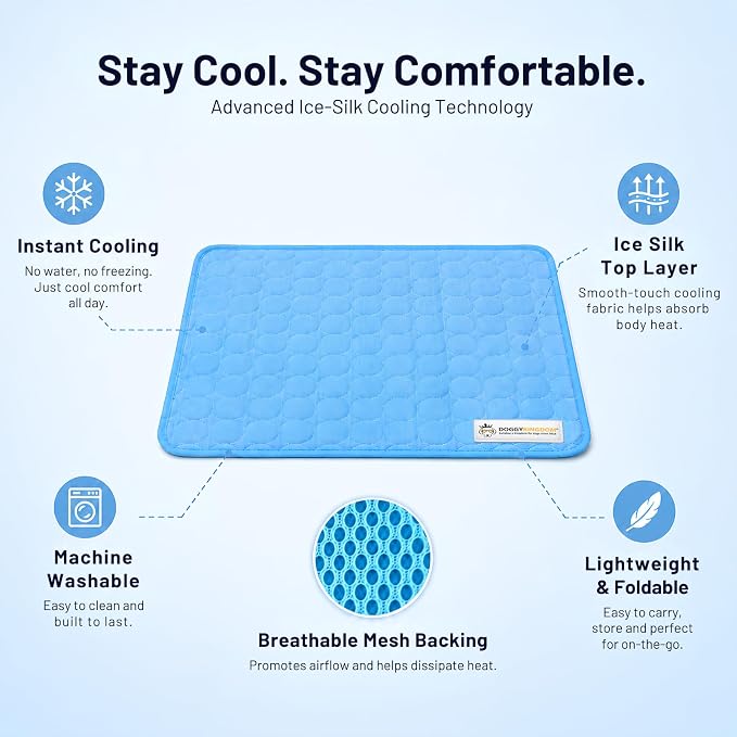 Doggykingdom Cooling Mat for Dogs – Ice Silk Self-Cooling Pet Pad for Dogs & Cats, Breathable Washable Cooling Pad for Crate, Kennel, Car & Floor, Summer Sleeping Mat, No Water Needed, Blue, X-Large