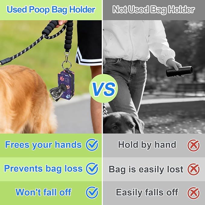 2pack Dog Poop Bag Holder with 2 Roll Bags Lightweight Zipper Dog Poop Bag Holders for Leashes Reusable Small Puppy Pet Waste Bags Dispenser Pouch with Clip Paw Pink/Purple