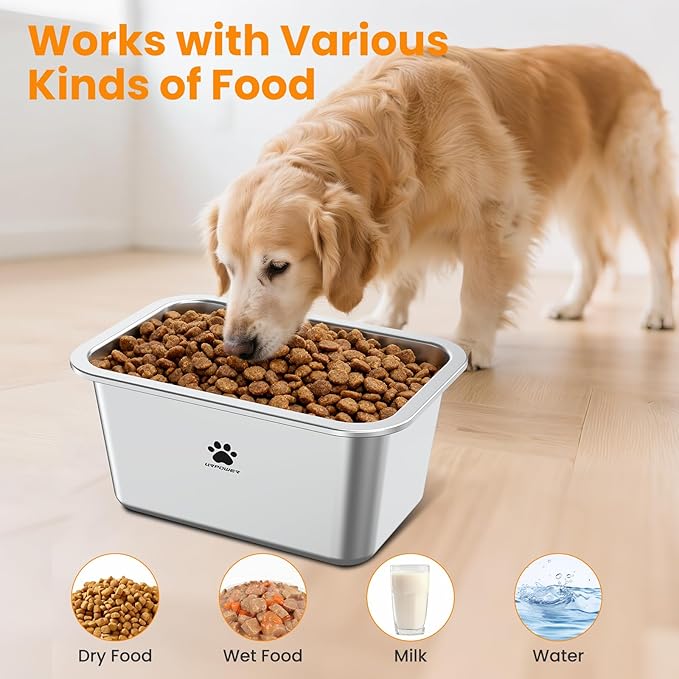 URPOWER 1.65 Gallon Large Dog Water Bowl, 2 Pack Thickened Stainless Steel Dog Water & Food Bowls with Non-Slip Mat, Spill-Proof Metal Pet Bowl Set for Medium, Large, X-Large Dogs, Indoor/Outdoor Use