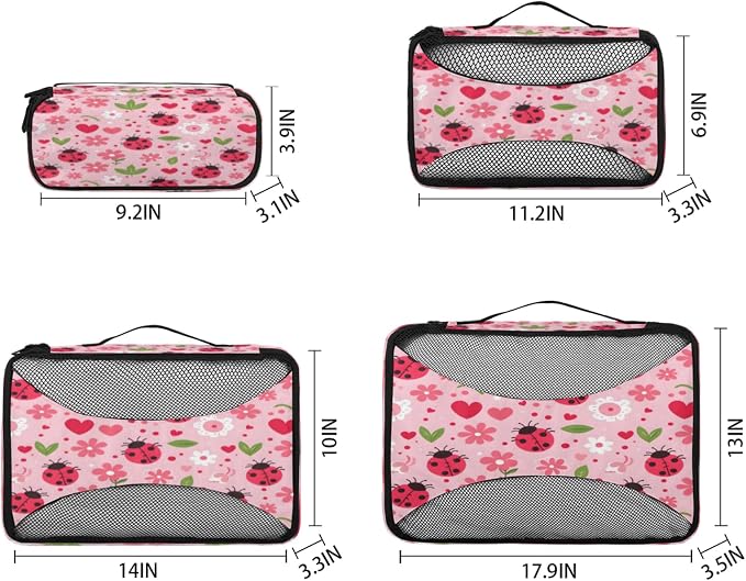 4 Set Packing Cubes for Travel, Daisy and Ladybugs Packing Cubes for Women, Travel Luggage Packing Organizers, Packing Cube Set, Daisy Flowers