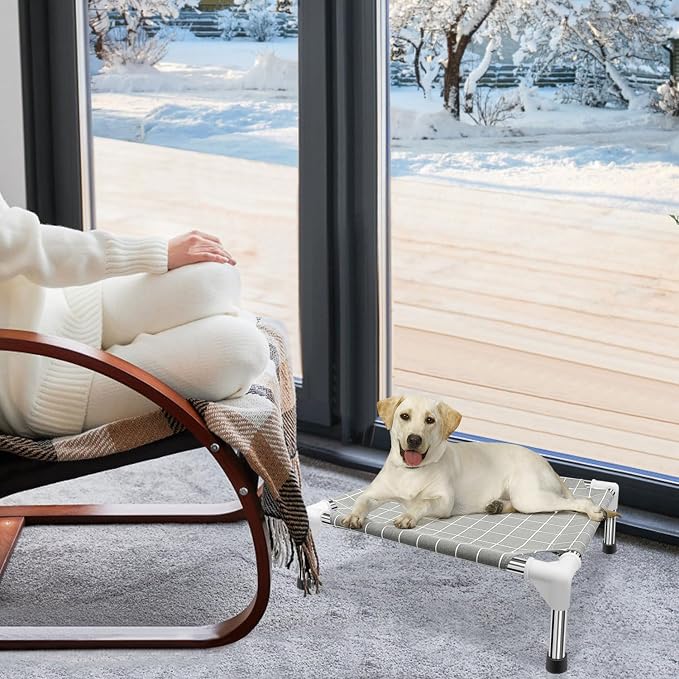 Elevated Pet Bed Dog Cot- Raised Pet Bed for Small Dogs | Detachable Dog Bed, Indoor and Outdoor Use, Breathable cotton fabric, Sturdy Stainless steel frame,Non-Slip Feet