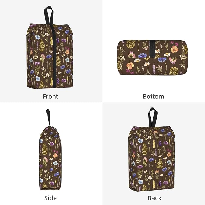 Vintage Botanical Cornflower Daisy Travel Shoe Bag for Men & Women, Waterproof Shoe Storage Organizer with Zipper, Portable Shoe Pouch for Sneakers, Heels, Sandals, Gym & Travel Luggage 2PCS
