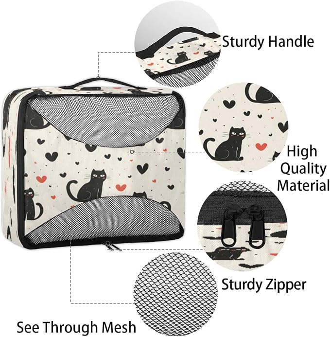 Packing Cubes for Travel, Valentine's Day Travel Luggage Packing Organizers for Women Men, Large Custom Toiletries Bag for Clothes Shoes, Animals Cats