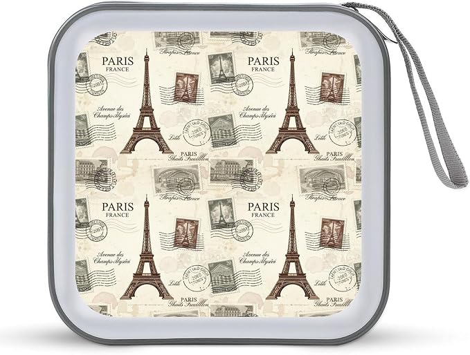 Portable Protective CD Holder Eiffel Tower, 40-Disc Hard Case with Zipper, Storage Binder for Music Movies Game Collections