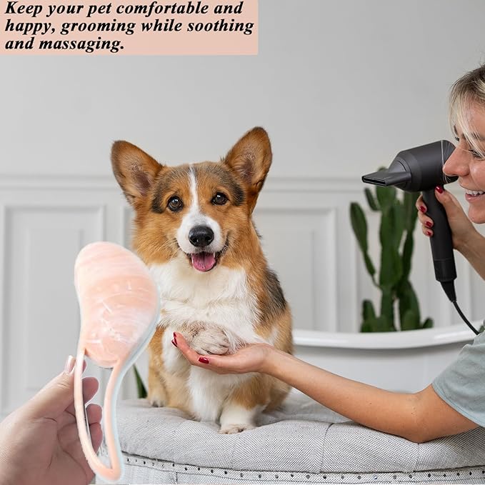 Dog Grooming Brush, Soft Puppy Massage Brush, Pet Hair Bathing Brush Comb, Hangable Grooming Tool for Poodles, Teddy, Yorkies, Maltese, Shih Tzu, Chihuahua (Marble Grain Pink)