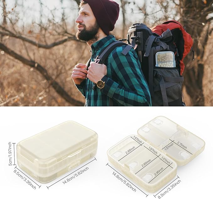 FYY Travel Pill Organizer, Large Weekly Medicine Pill Organizer-Beige | Airtight Moistureproof Medicine Case, Easy to Use, 8 Compartment Pill Box for Vitamins, Fish Oil, Supplements, Mini First Aid