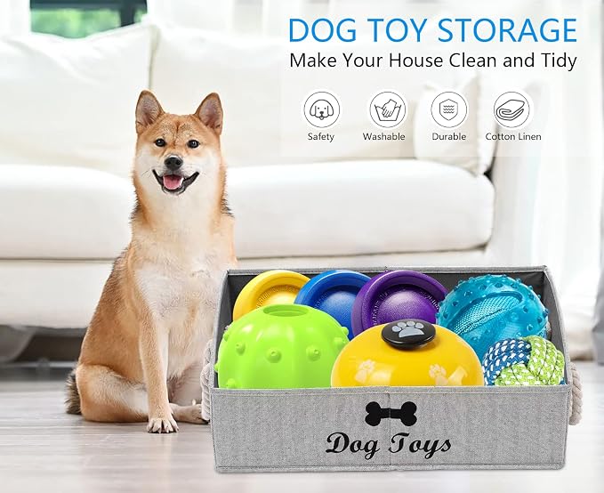 Morezi Large dog toy bin puppy shallow toy baskets dog toy storage perfect for living room playroom closet home organization - Stripe