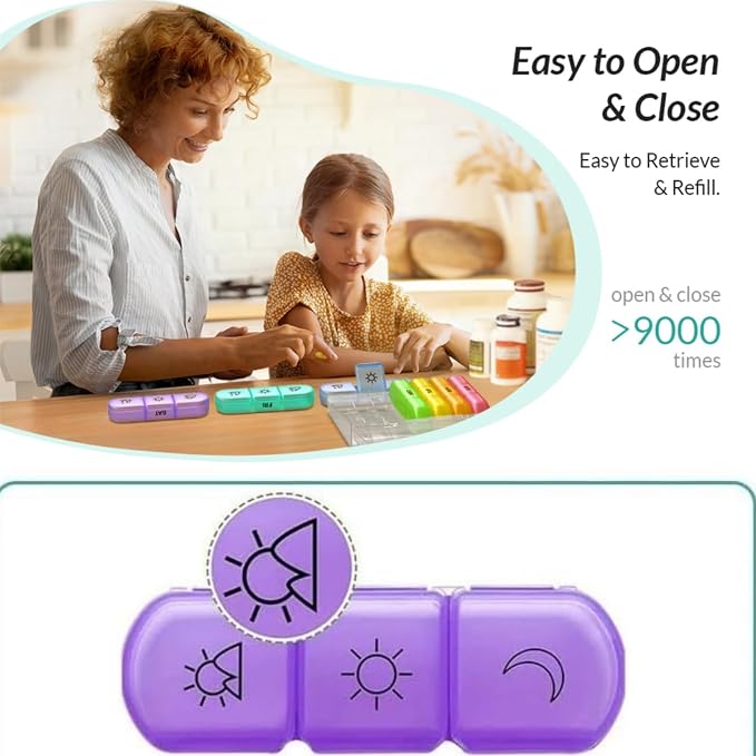 Weekly Pill Organizer 7 Day 3 Times, Portable Pill Organizer | BPA Free Pill Case, Travel Daily Pill Box Reminder, Medication Organizer for Vitamins, Supplements