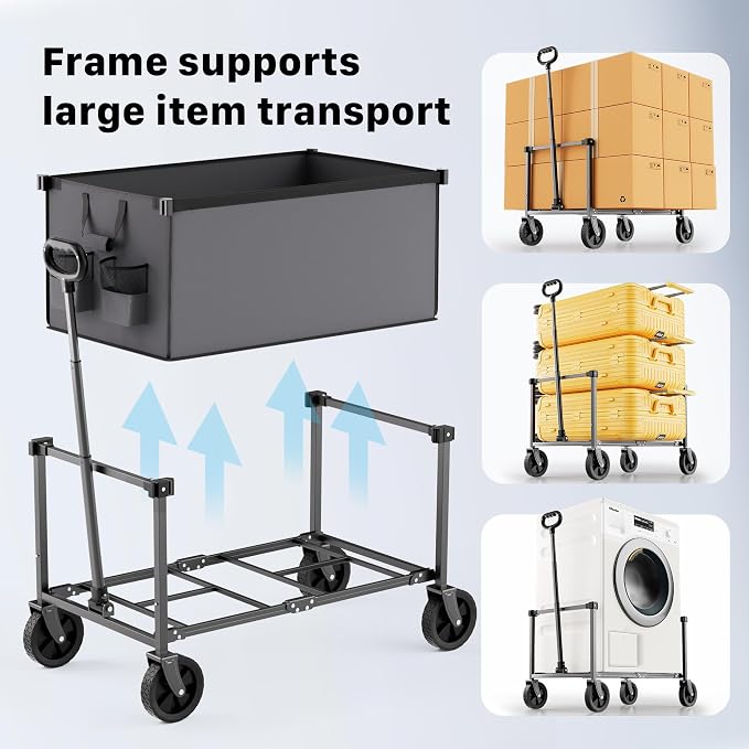 29.3" Collapsible Wagon Cart, 150L Heavy Duty Folding Utility Wagon with Wheels, 260 lbs Load, Portable Rolling Cart for Garden, Shopping, Sports, Camping, Darkgray