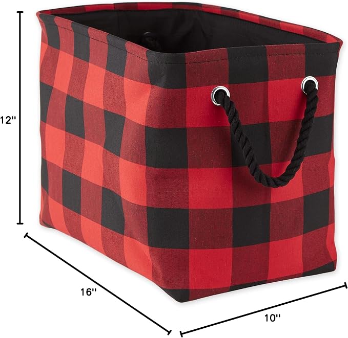 DII Buffalo Check Storage Bin, Medium Rectangle, 16x10x12, Red & Black